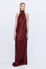 High Collar Satin Maxi Dress