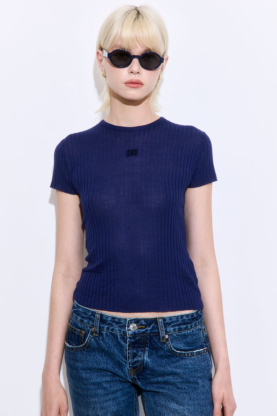 Sheer Ribbed Logo Top