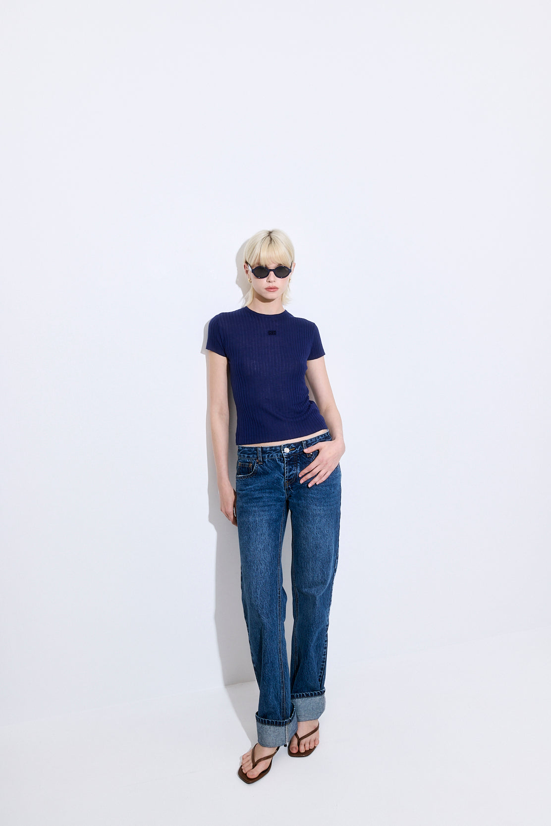 Sheer Ribbed Logo Top