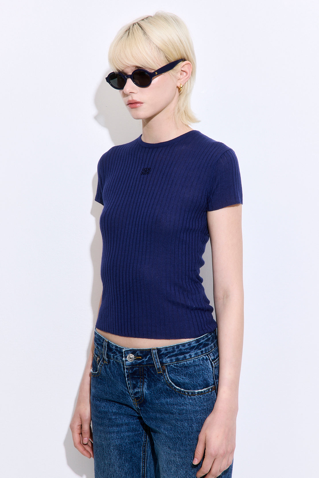 Sheer Ribbed Logo Top