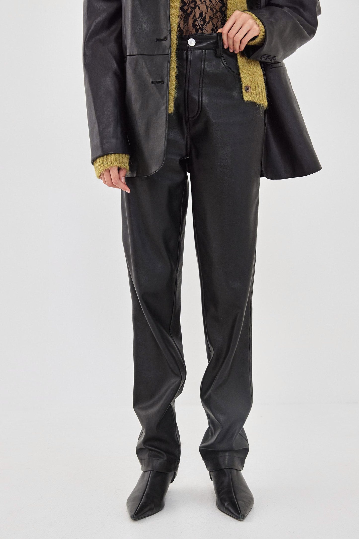 Vegan Leather Straight Pants - Dé Rococo