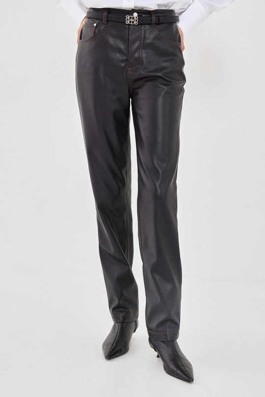 Vegan Leather Straight Pants - Dé Rococo