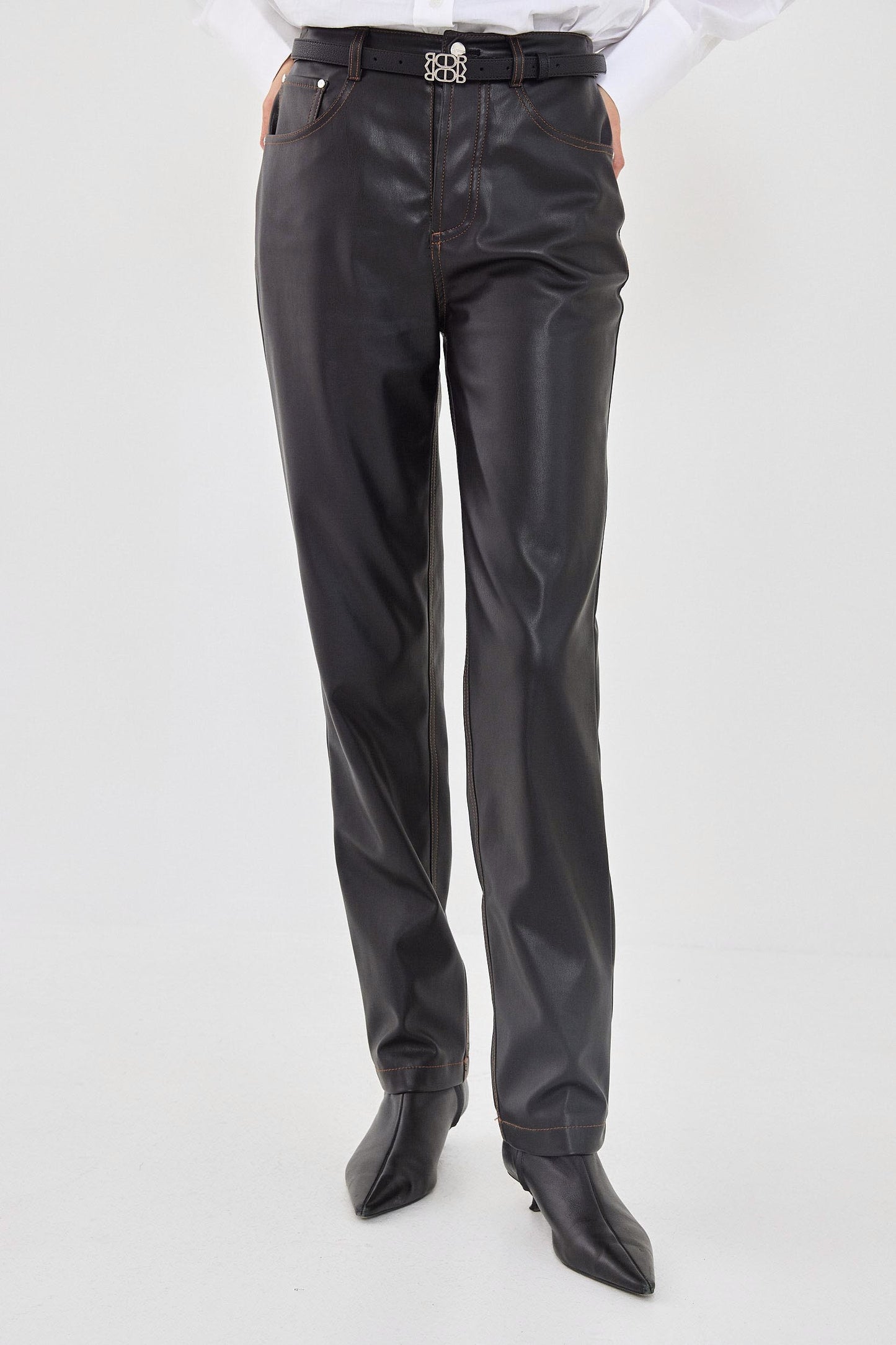 Vegan Leather Straight Pants - Dé Rococo