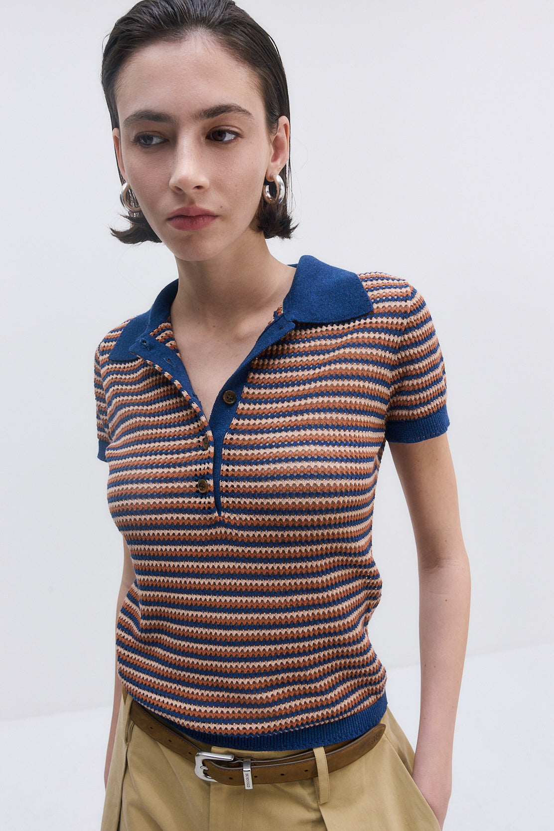 Striped Crochet Polo