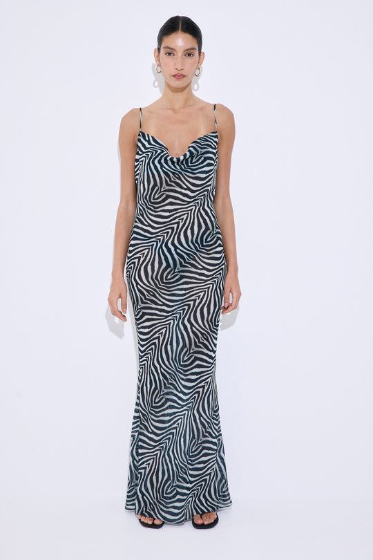 Semi Sheer Draped Maxi Dress