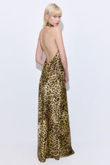 High Collar Satin Maxi Dress