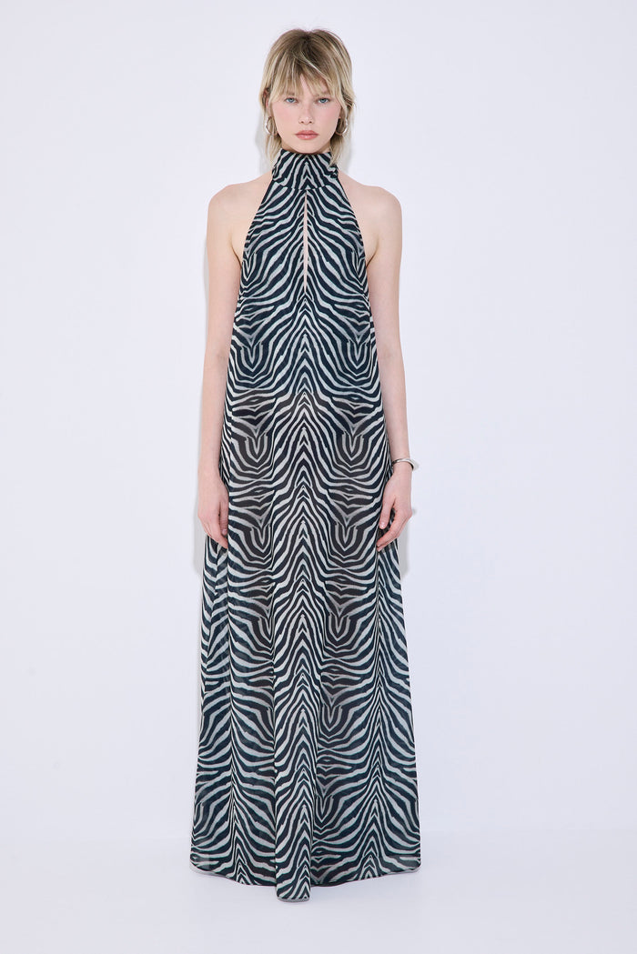 Semi Sheer Collar Maxi Dress