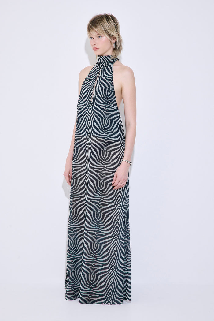 Semi Sheer Collar Maxi Dress