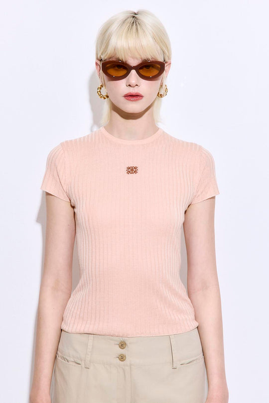 Sheer Ribbed Logo Top