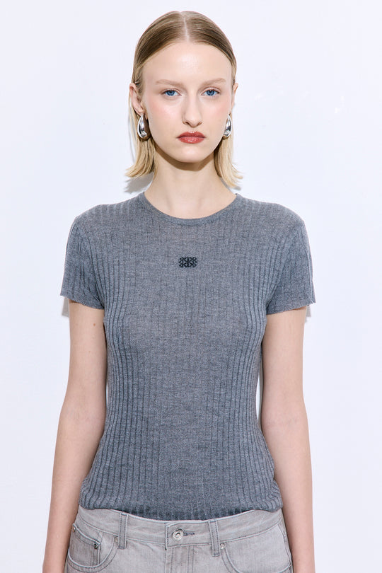 Sheer Ribbed Logo Top