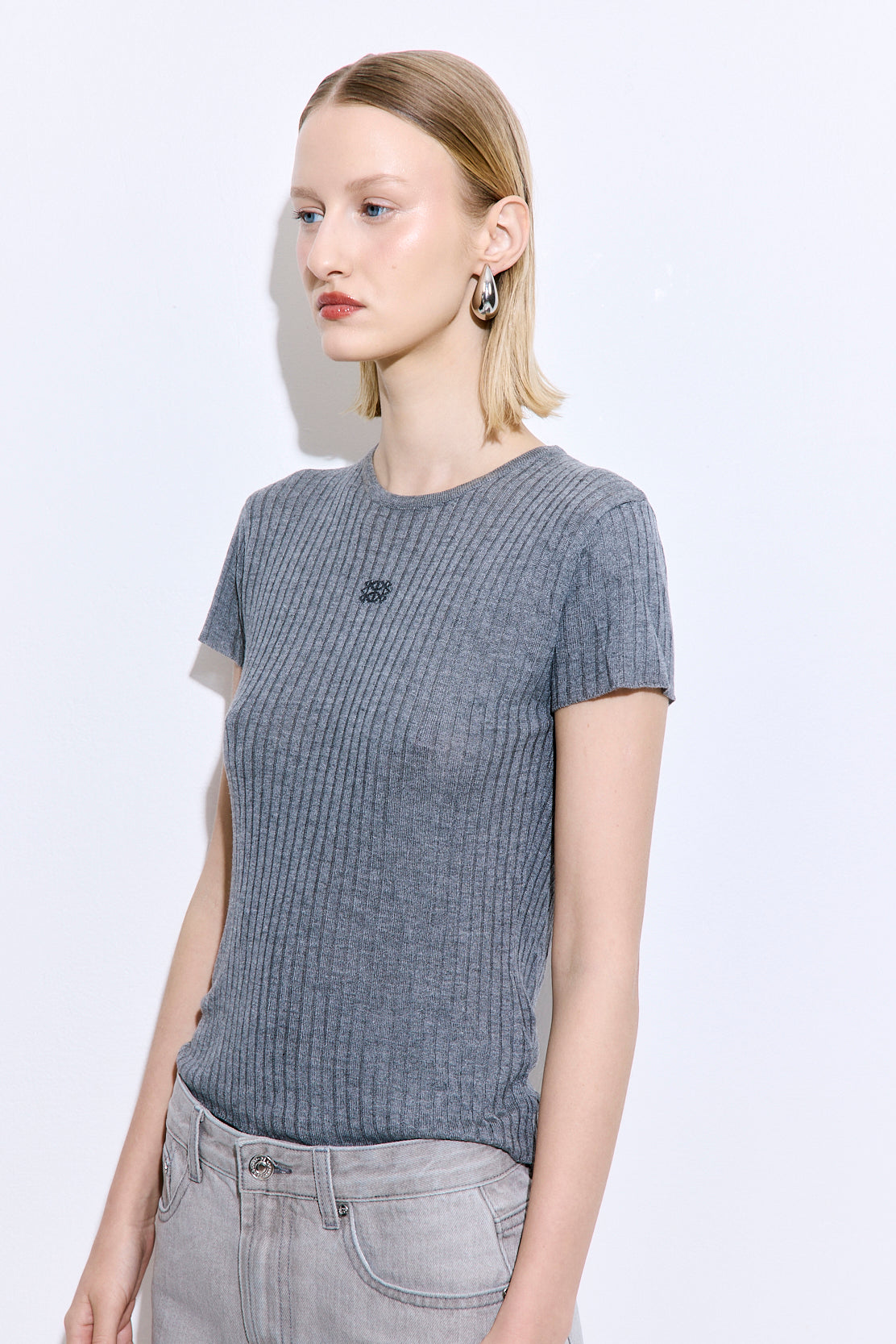 Sheer Ribbed Logo Top
