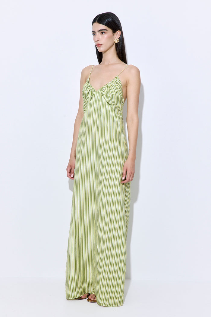 Gathered Neck Linen Maxi Dress