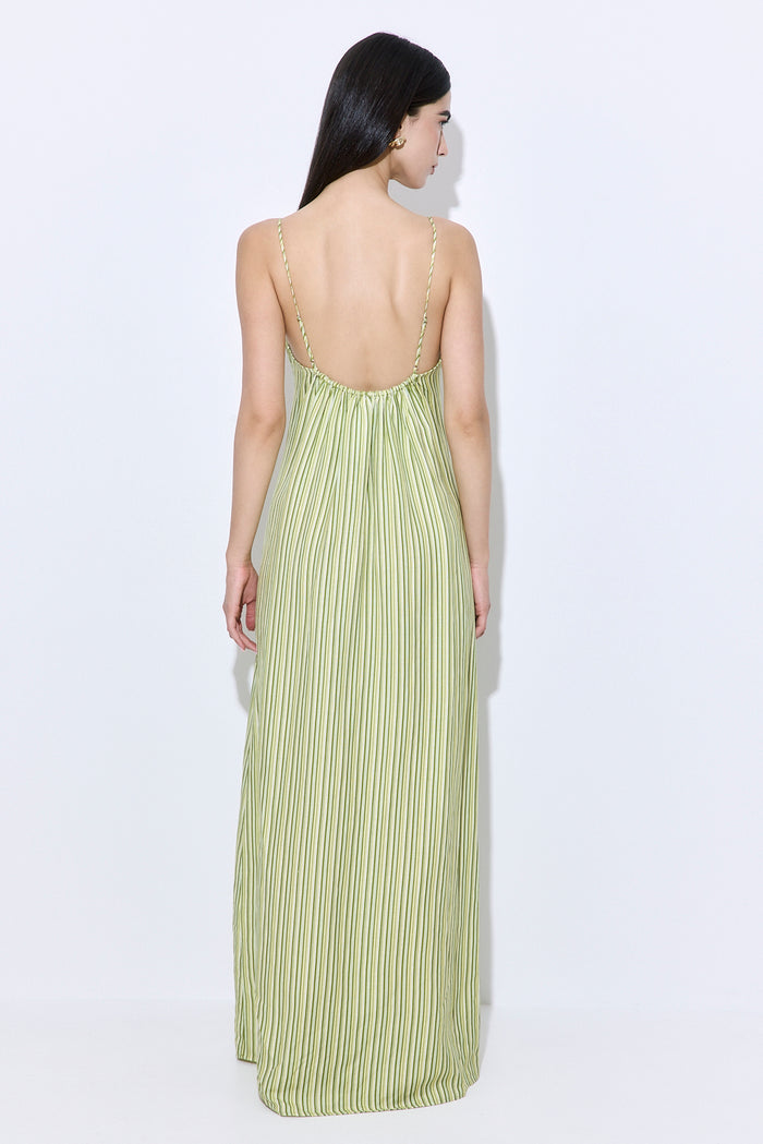 Gathered Neck Linen Maxi Dress