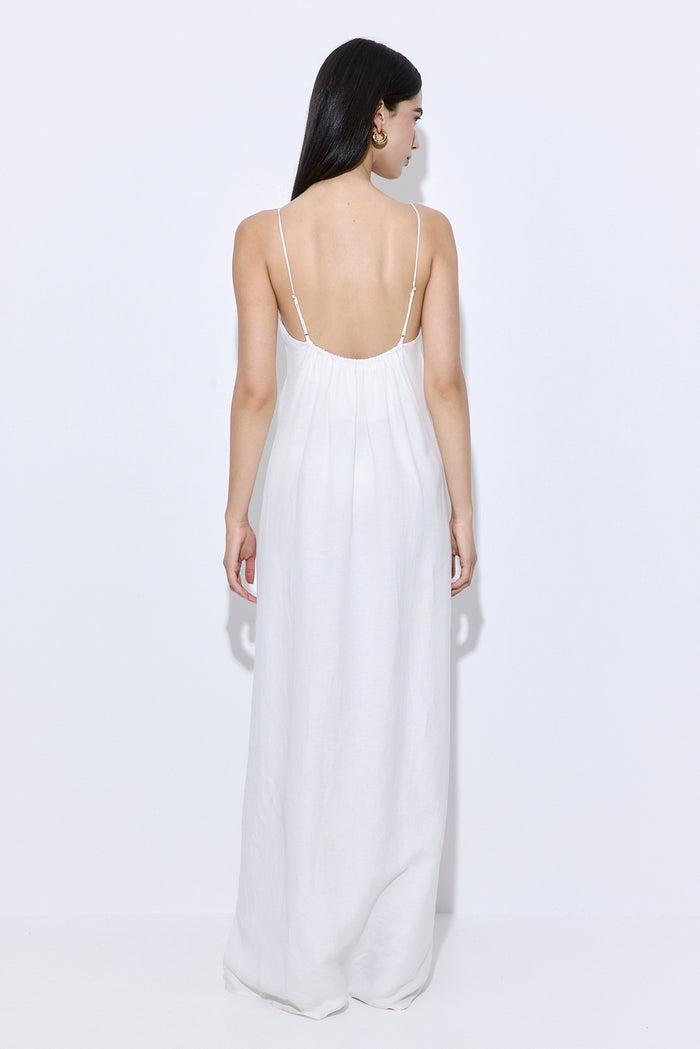 Gathered Neck Linen Maxi Dress