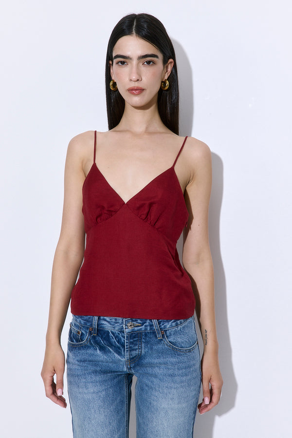 Gathered Neck Linen Camisole