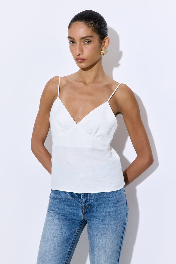 Gathered Neck Linen Camisole