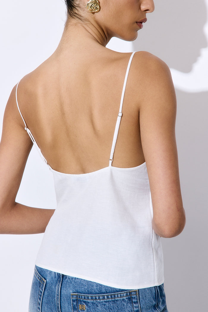 Gathered Neck Linen Camisole