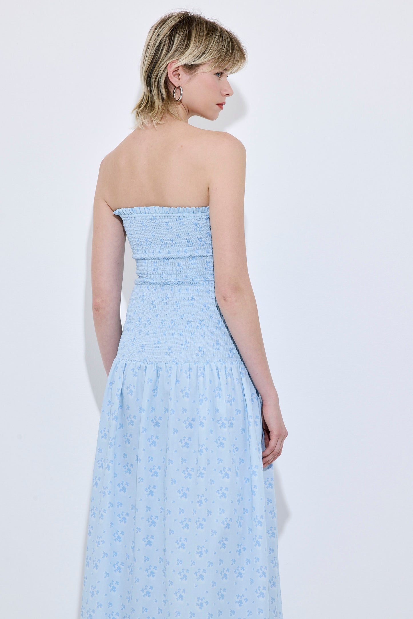 Shirred Strapless Maxi Dress