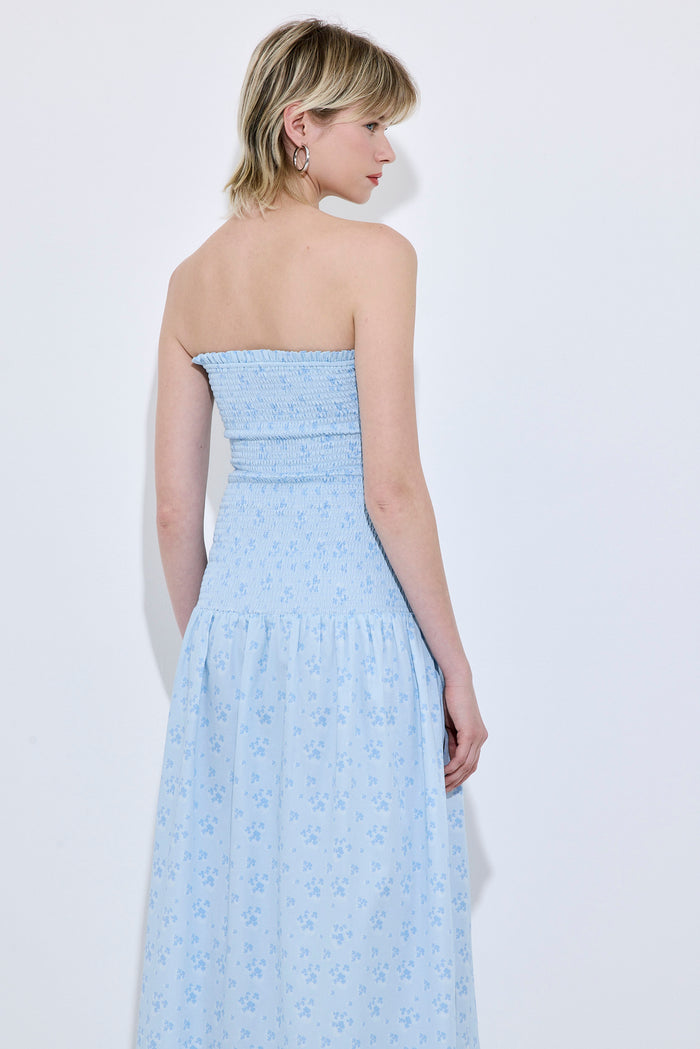 Shirred Strapless Maxi Dress