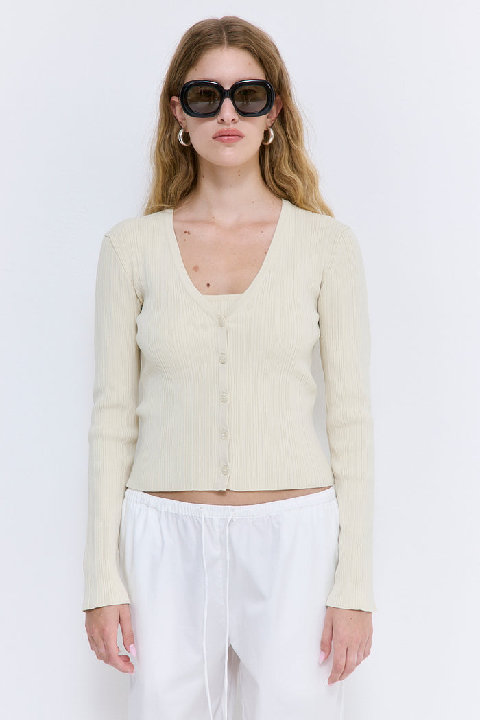 Ribbed V Neck Cardigan