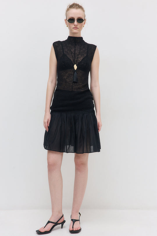 Semi Sheer Pleated Midi Skirt