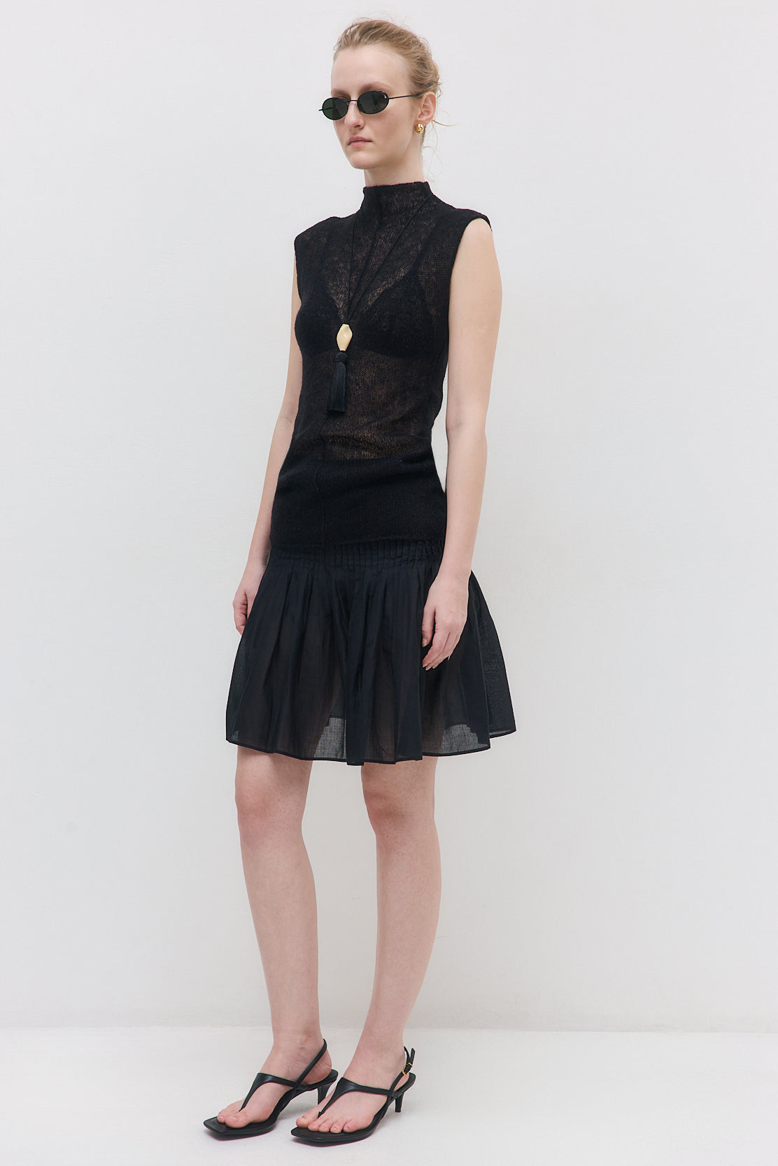 Semi Sheer Pleated Midi Skirt