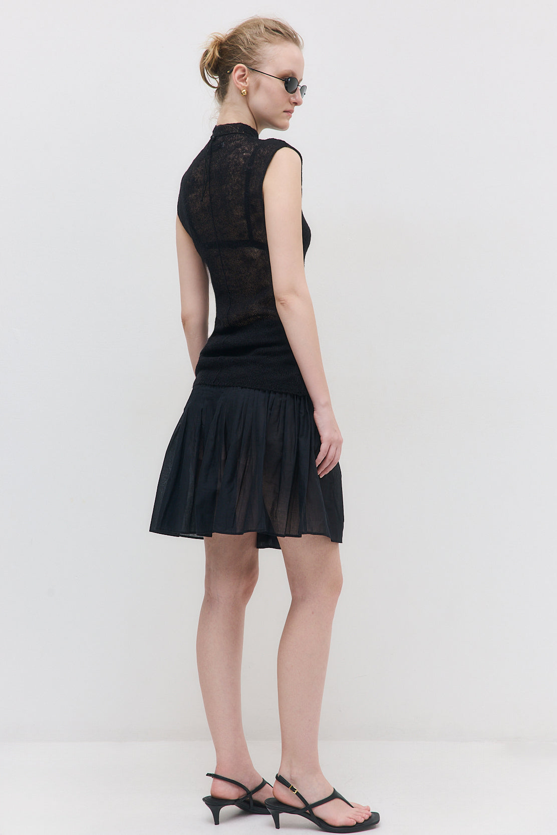 Semi Sheer Pleated Midi Skirt