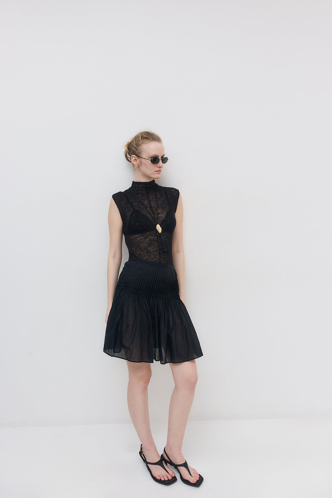 Semi Sheer Pleated Midi Skirt