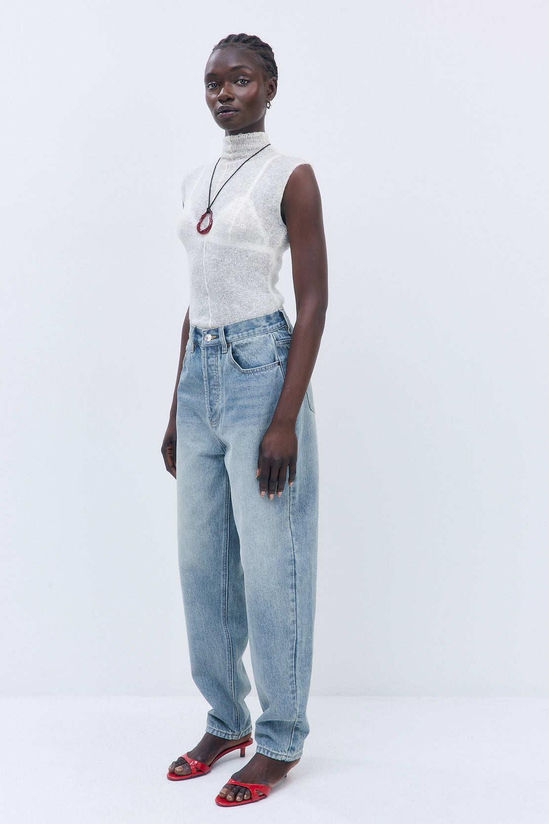 Fuzzy Sheer Mockneck Tank