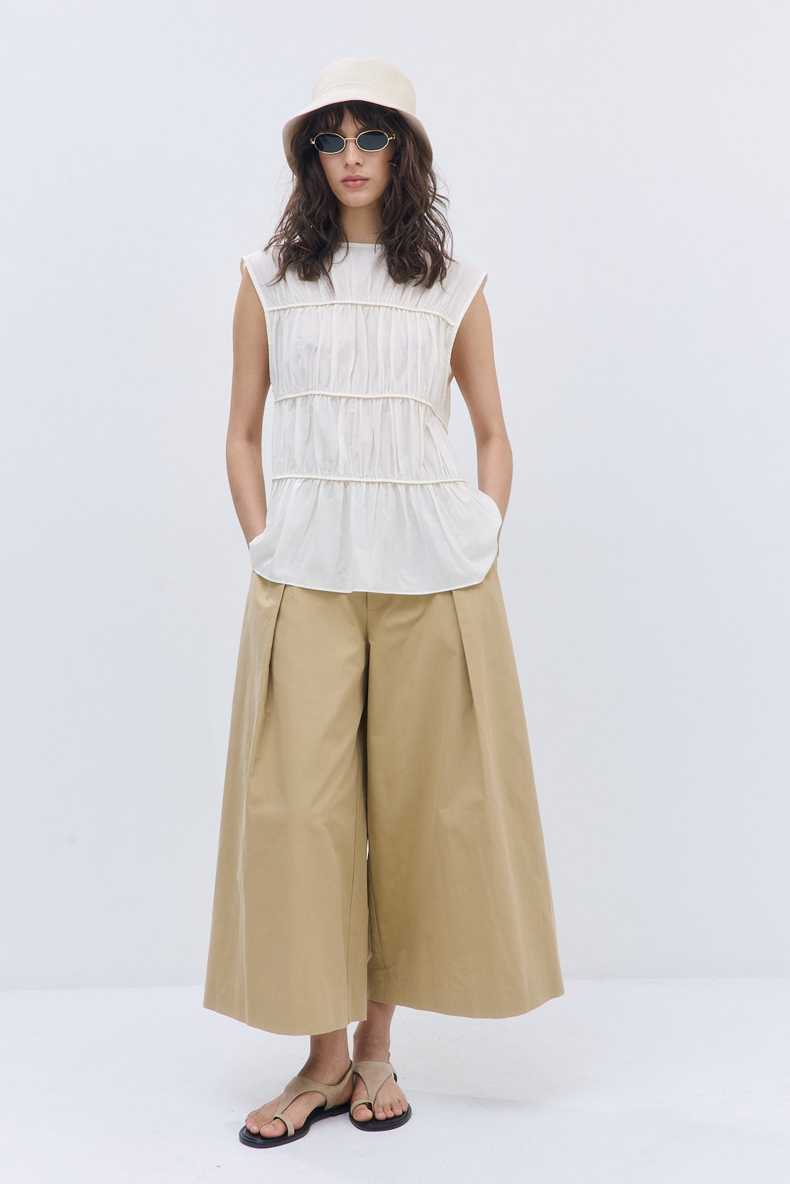 Semi Sheer Sleeveless Pleated Top