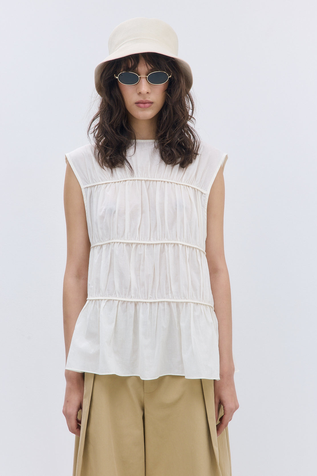 Semi Sheer Sleeveless Pleated Top