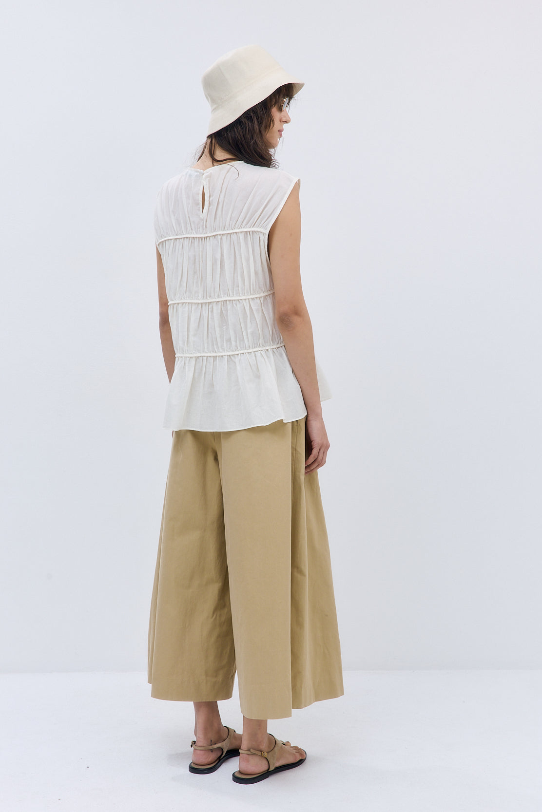 Semi Sheer Sleeveless Pleated Top