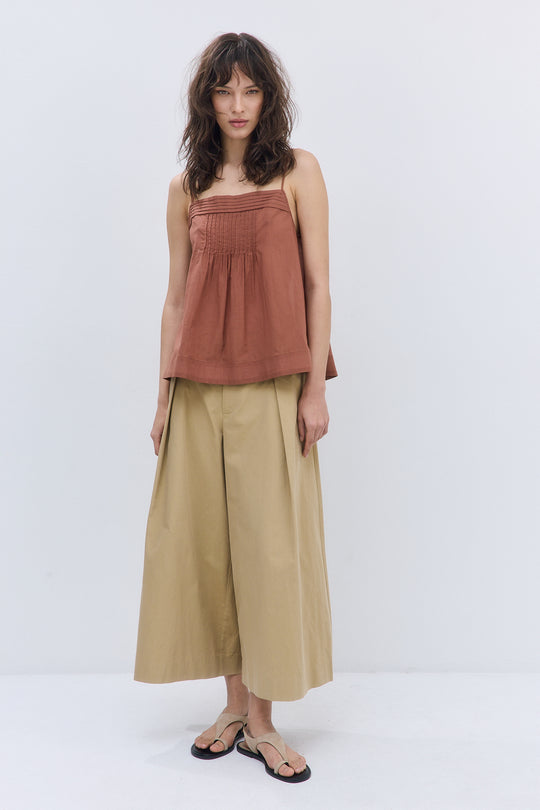 Semi Sheer Pleated Flowy Tank Top