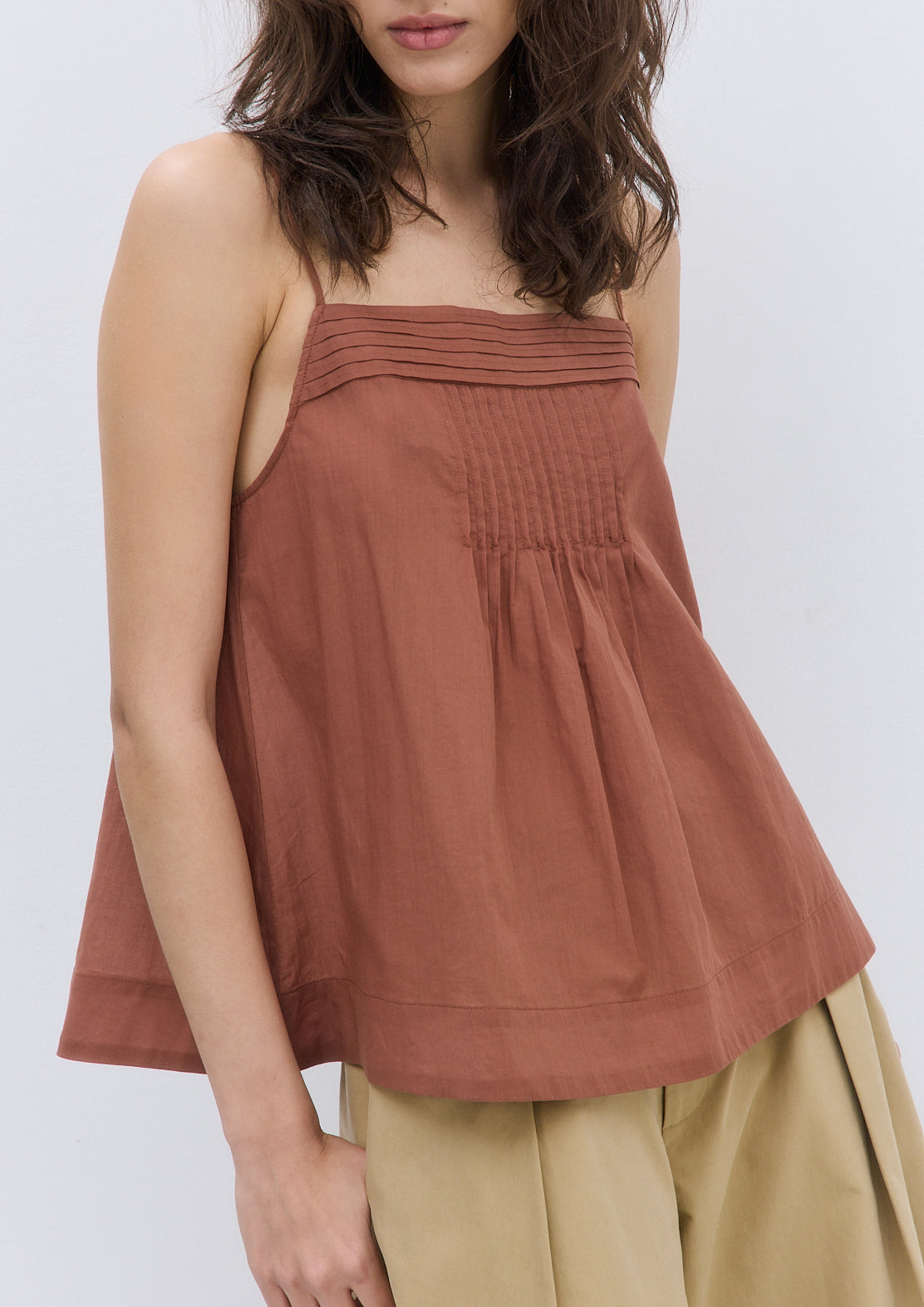 Semi Sheer Pleated Flowy Tank Top