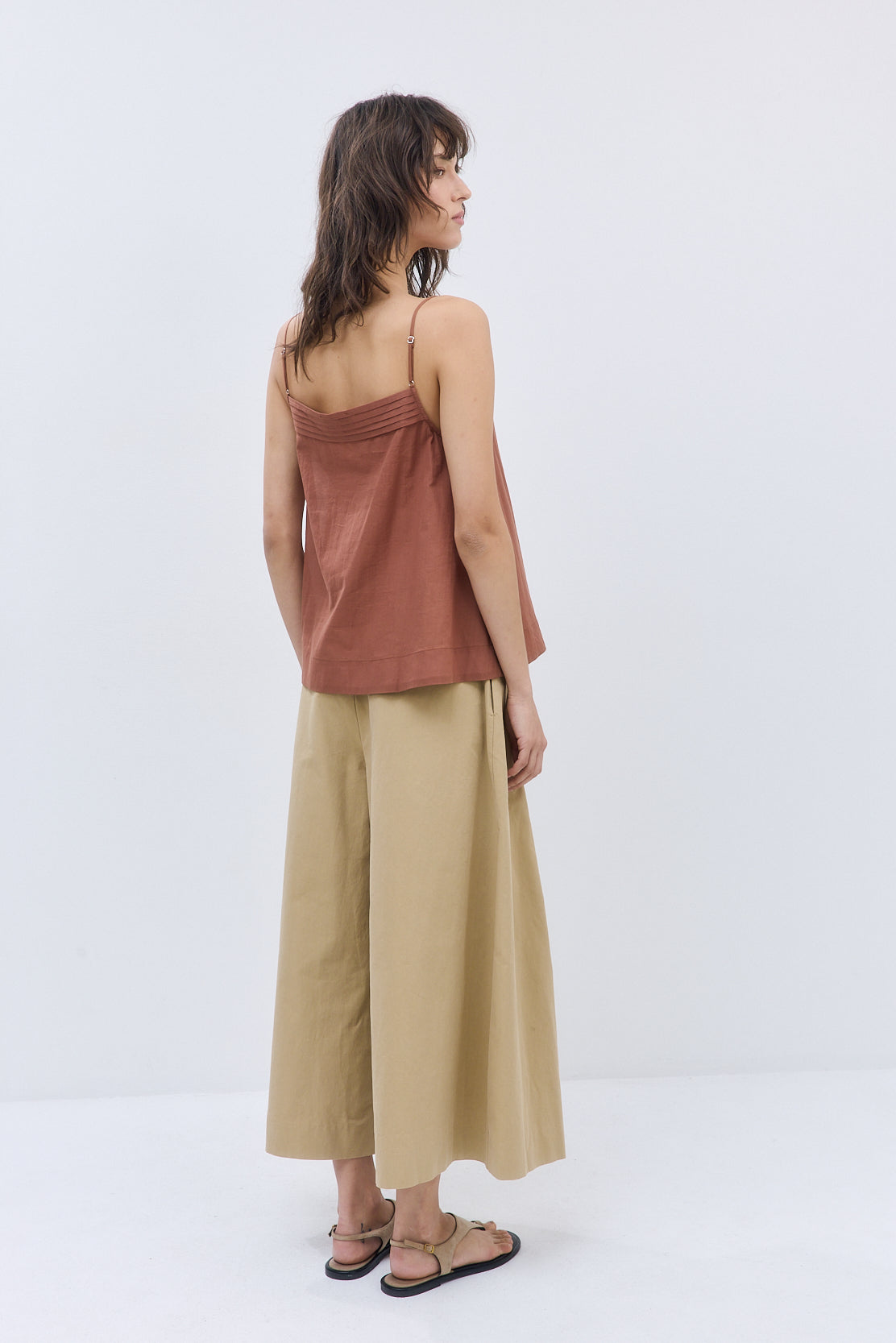 Semi Sheer Pleated Flowy Tank Top