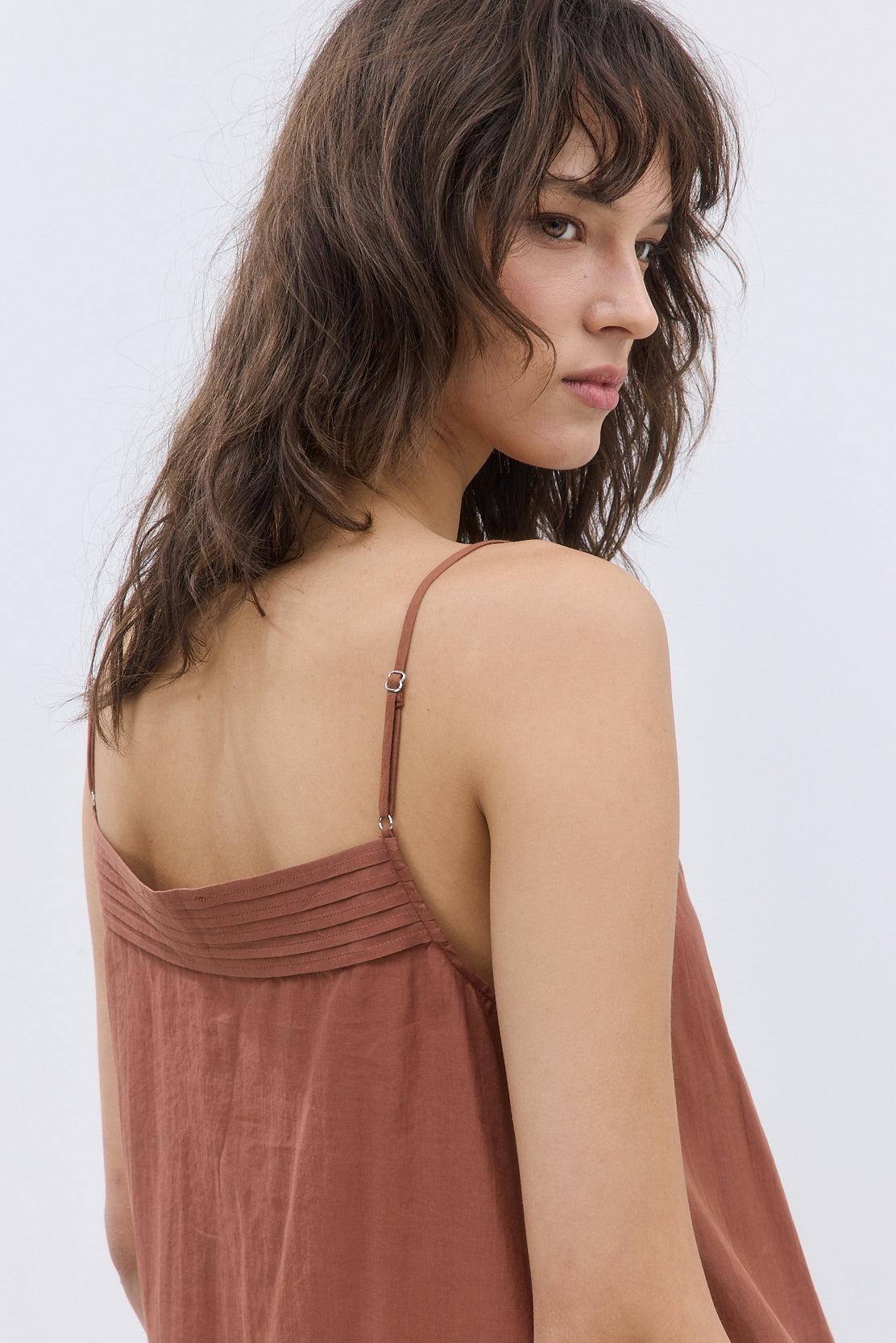 Semi Sheer Pleated Flowy Tank Top