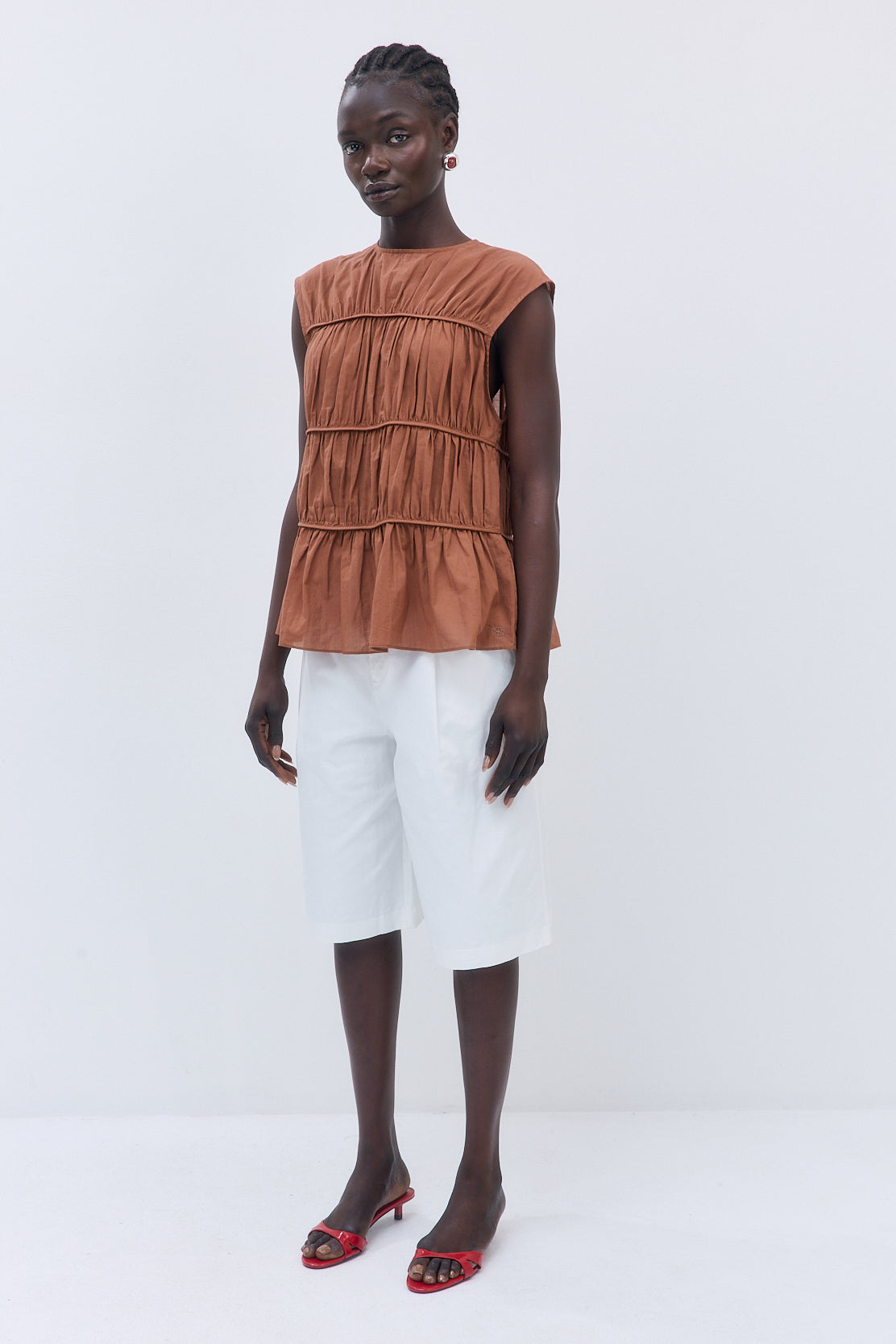 Semi Sheer Sleeveless Pleated Top