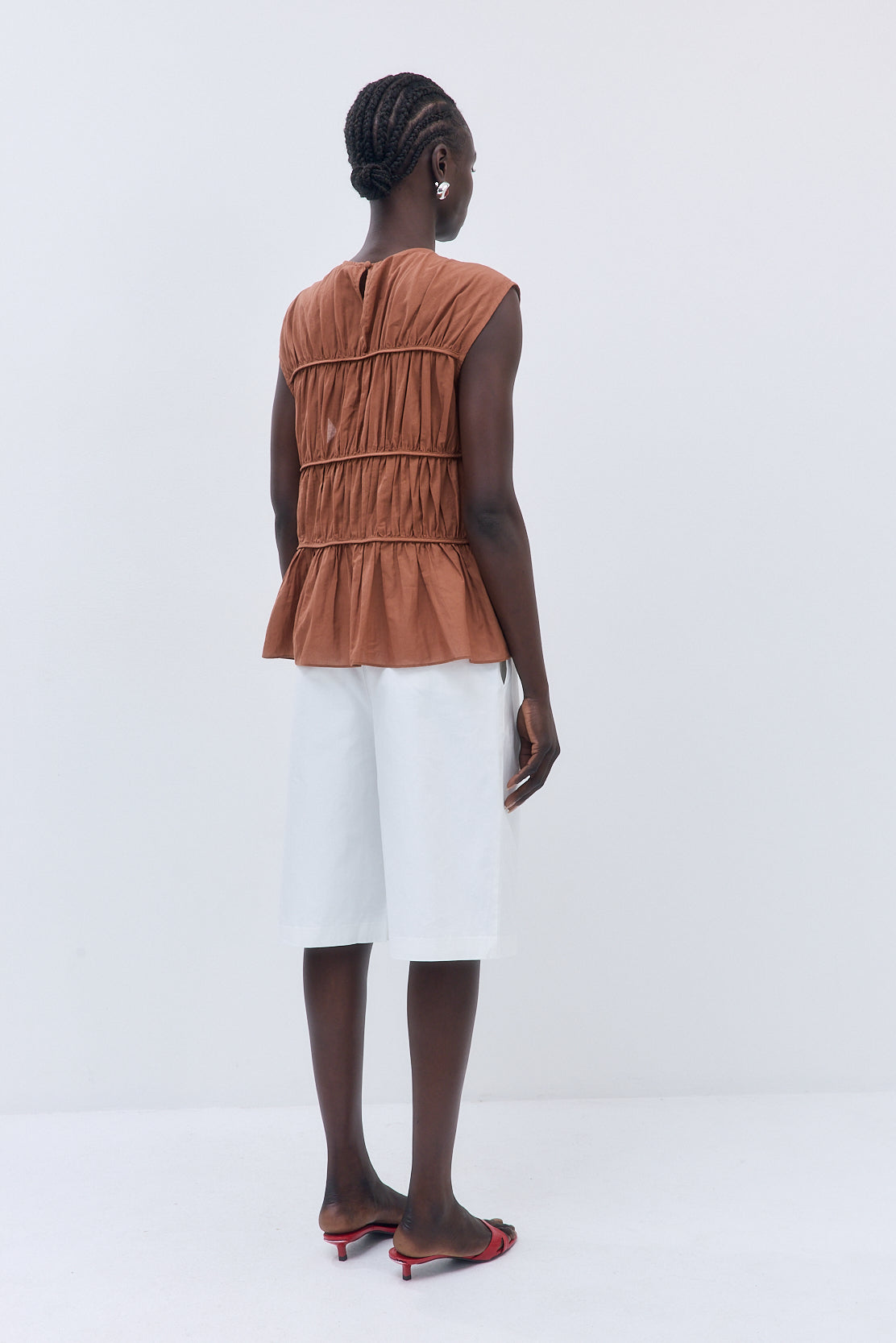 Semi Sheer Sleeveless Pleated Top