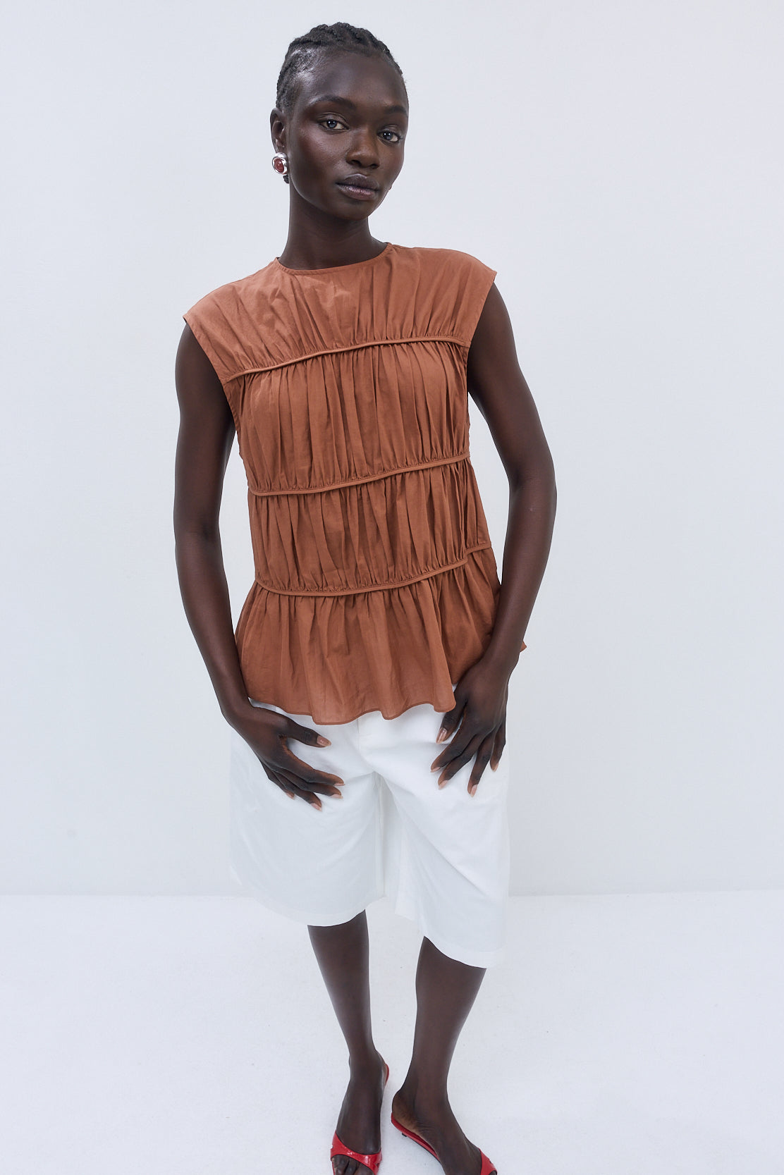 Semi Sheer Sleeveless Pleated Top