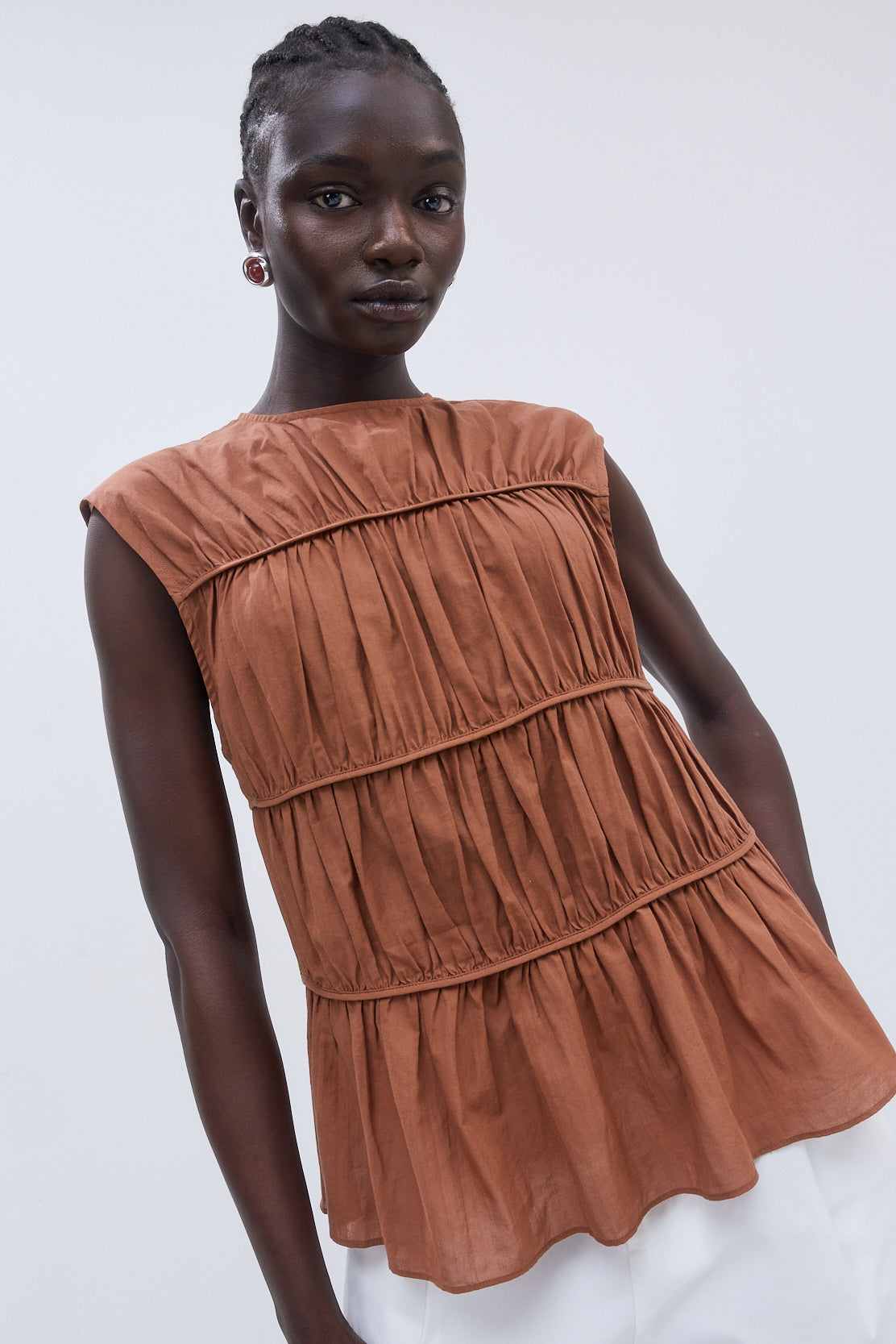 Semi Sheer Sleeveless Pleated Top