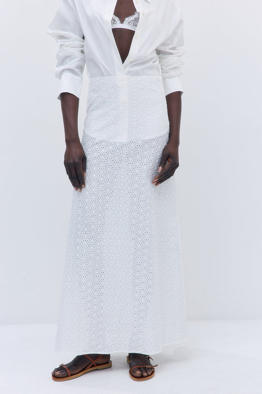 Embroidered High Rise Maxi Skirt