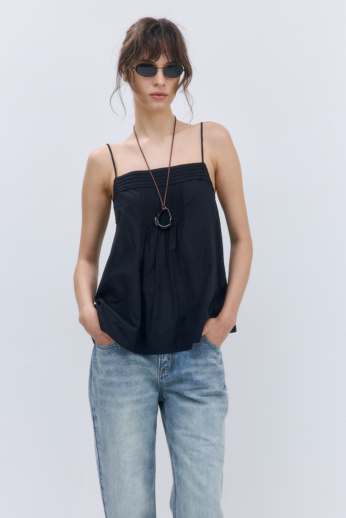 Semi Sheer Pleated Flowy Tank Top - Dé Rococo