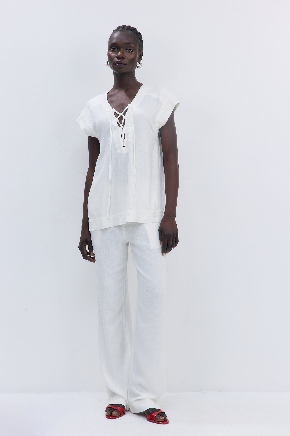 Linen String Tie Top - Dé Rococo