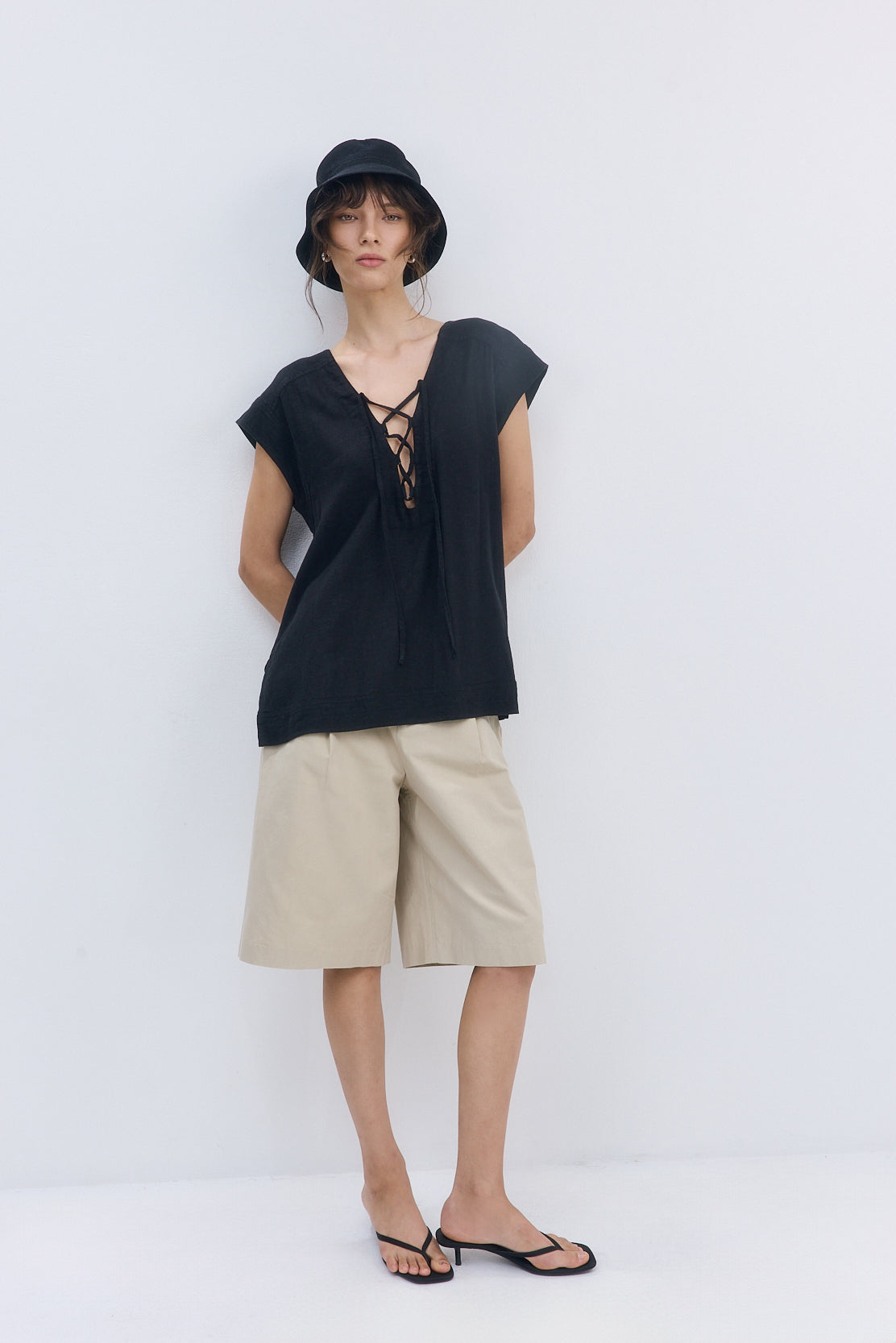 Linen String Tie Top - Dé Rococo