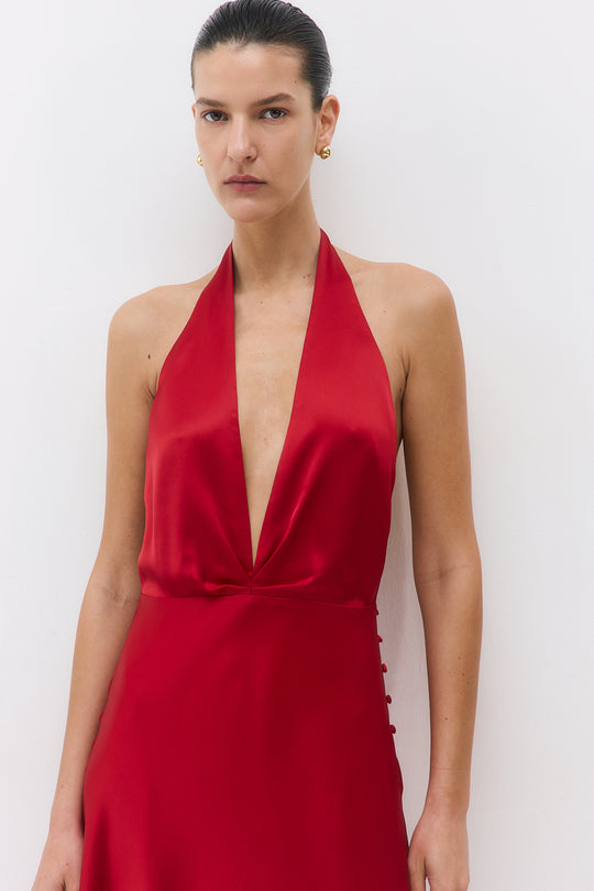 Satin Halter Maxi Dress