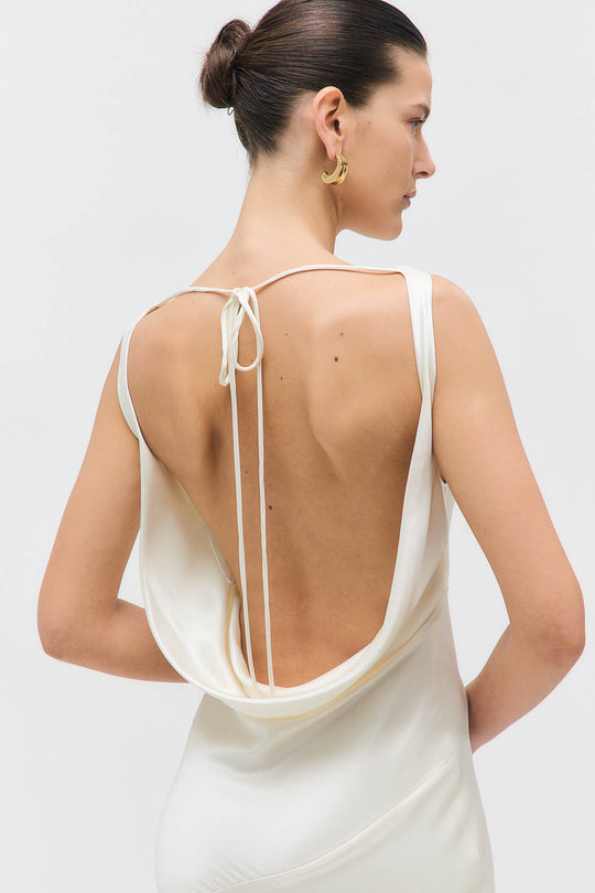 Satin Draped Back Maxi Dress