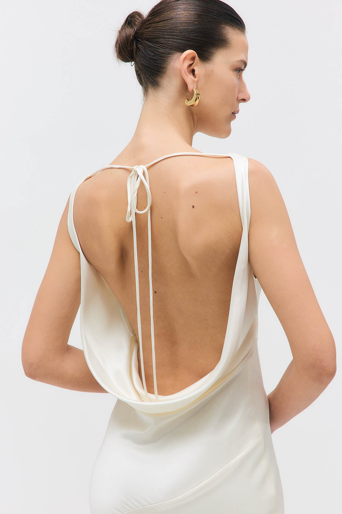 Satin Draped Back Maxi Dress - Dé Rococo