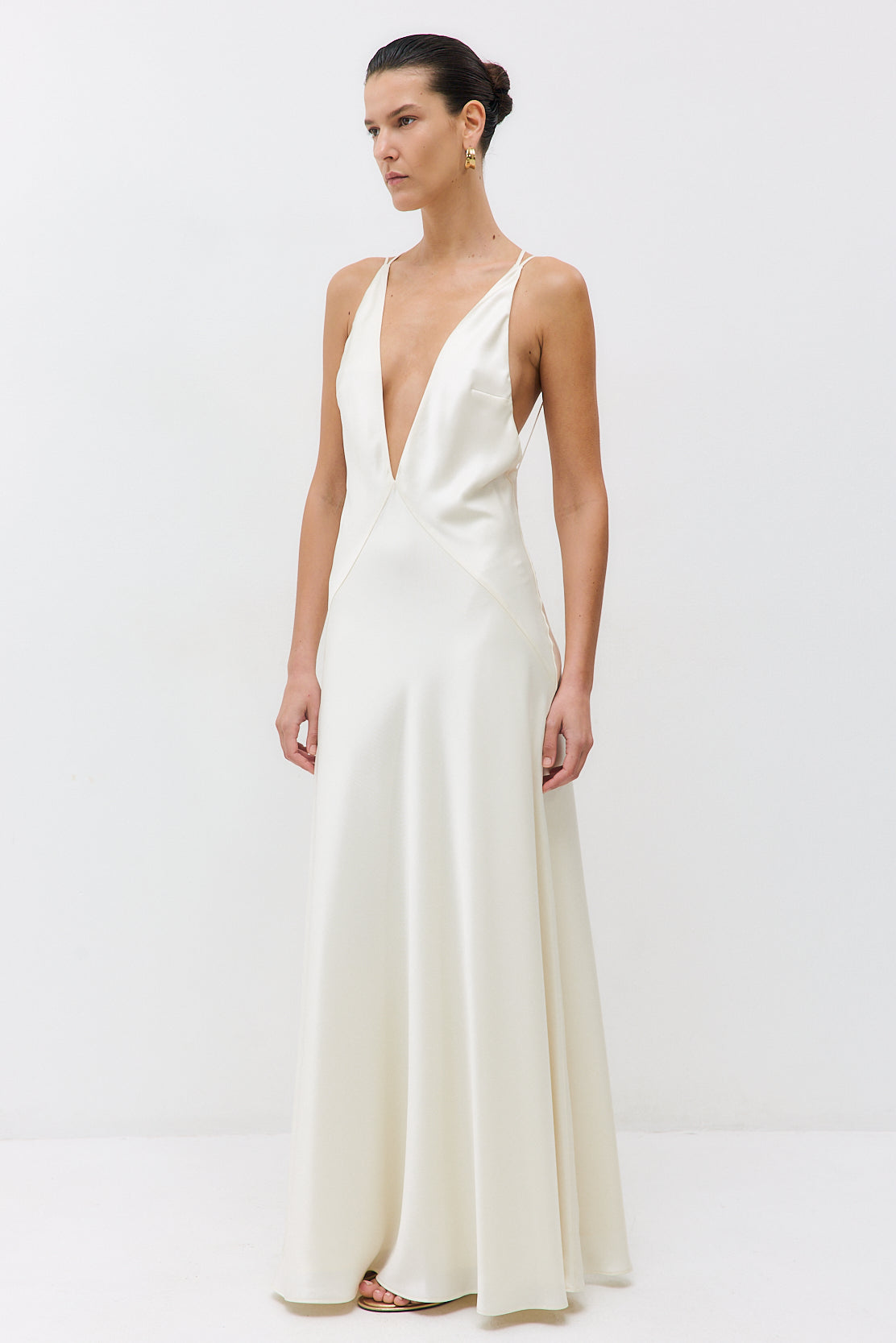 Deep V Satin Maxi Dress - Dé Rococo