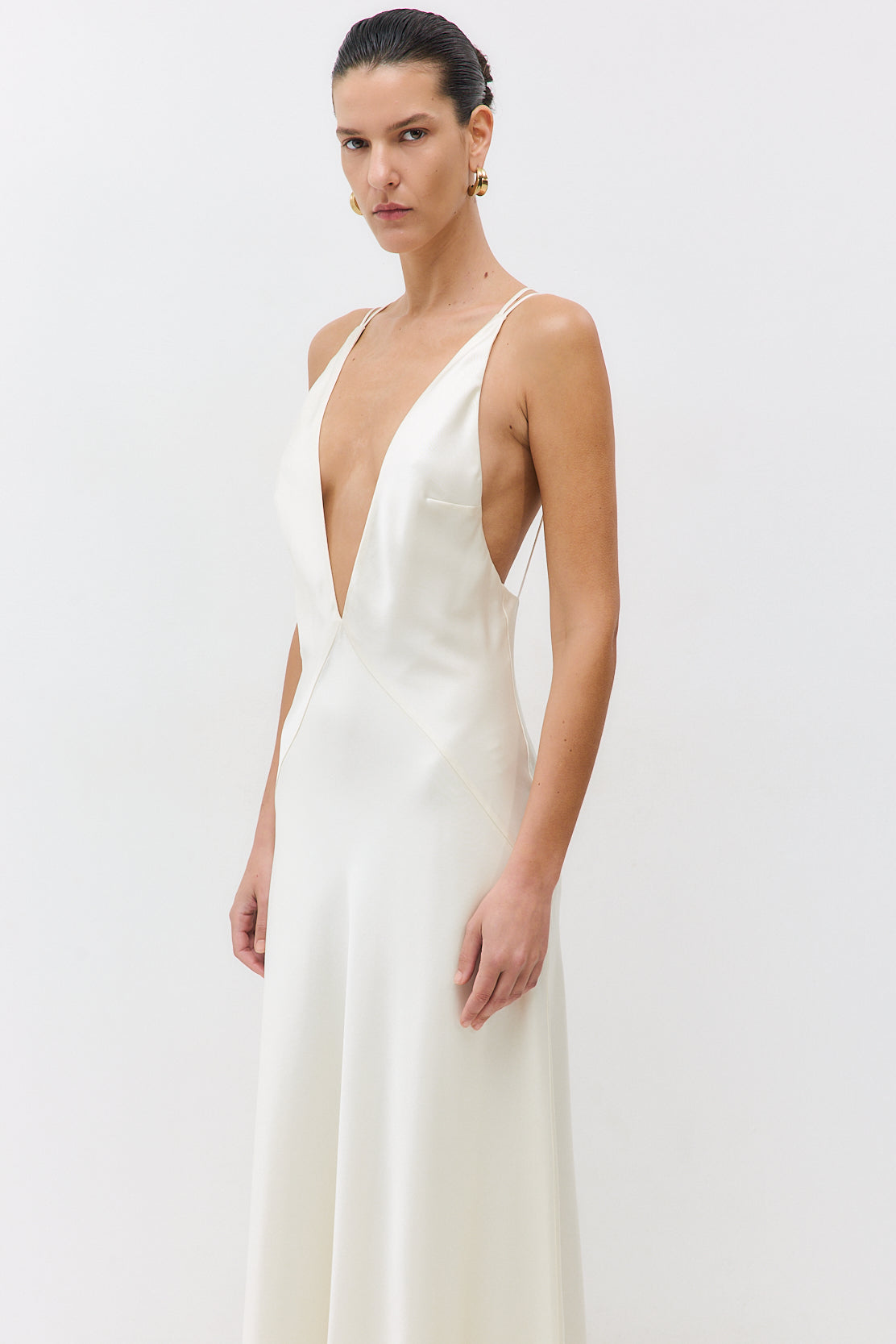 Deep V Satin Maxi Dress - Dé Rococo