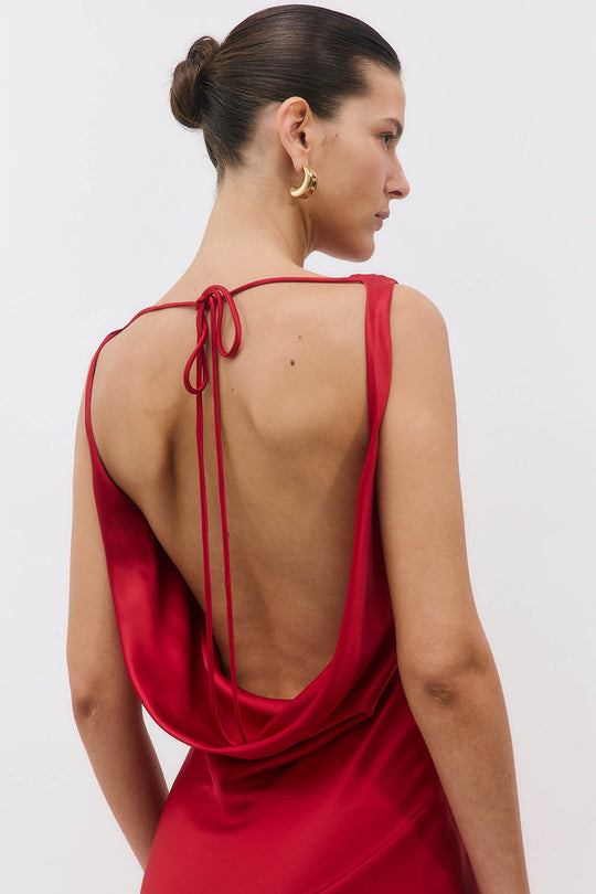 Satin Draped Back Maxi Dress